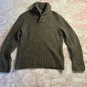 Ralph Lauren Olive Ribbed Turtleneck Shawl Sweater